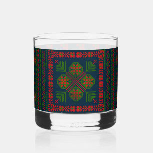 Palestijns Borduurwerk Tatreez rood groen 5 Patroo Whisky Glas