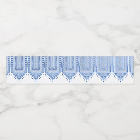 Palestijnse Tatreez print in blauw Waterfles Etiket (Enkel label)