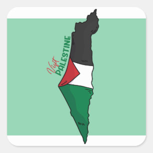 Palestijnse vlag op de kaart: Bezoek Palestina Vierkante Sticker