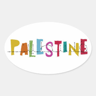 PALESTINA Arabische naam Kleurrijk Ovale Sticker