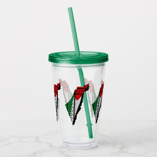 Palestina kaart met vlag en Keffiyeg patroon Acryl Drinkbeker (Links)