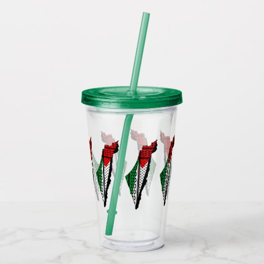 Palestina kaart met vlag en Keffiyeg patroon Acryl Drinkbeker (Achterkant)