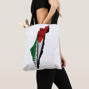 Palestina kaart met vlag en Keffiyeg patroon Draagtas