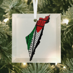 Palestina kaart met vlag en Keffiyeg patroon Glas Ornament