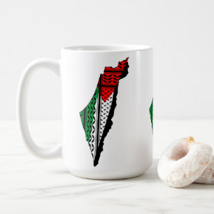 Palestina kaart met vlag en Keffiyeg patroon Koffiemok