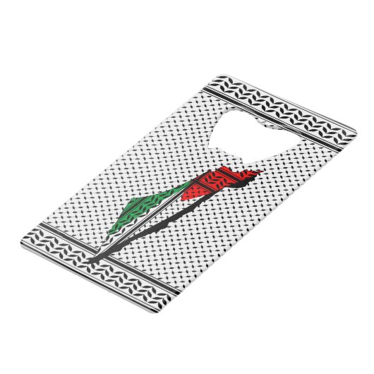 Palestina kaart met vlag en Keffiyeg patroon Kredietkaart Flessenopener (Achterkant Gekanteld)