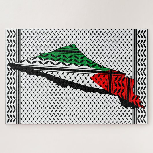 Palestina kaart met vlag en Keffiyeg patroon Legpuzzel (Horizontaal)