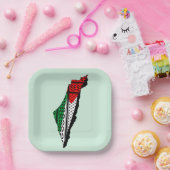 Palestina kaart met vlag en Keffiyeg patroon Papieren Bordje (Feest)