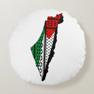 Palestina kaart met vlag en Keffiyeg patroon Rond Kussen