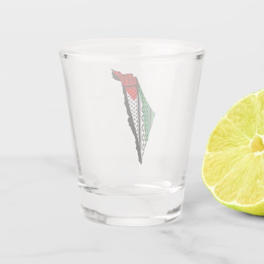 Palestina kaart met vlag en Keffiyeg patroon Shot Glas (Achterkant)