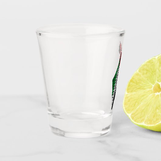 Palestina kaart met vlag en Keffiyeg patroon Shot Glas (Links)