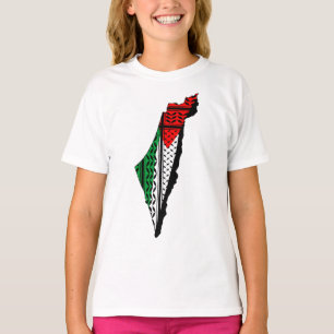 Palestina kaart met vlag en Keffiyeg patroon T-shirt