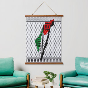 Palestina Kaart met Vlag en Keffiyeh Hangend Wandkleed