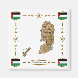 Palestina Map + Flags Magnet Magneet