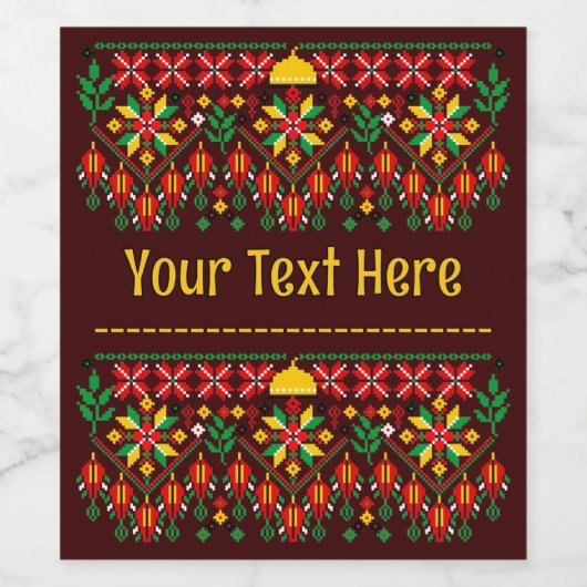 Palestina Tatreez Traditioneel Borduurwerk Wijn Etiket (Enkel label)