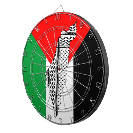 Palestina Vlag en Kaart met Keffiyeg Patroon Dartbord (Voorkant Rechts)