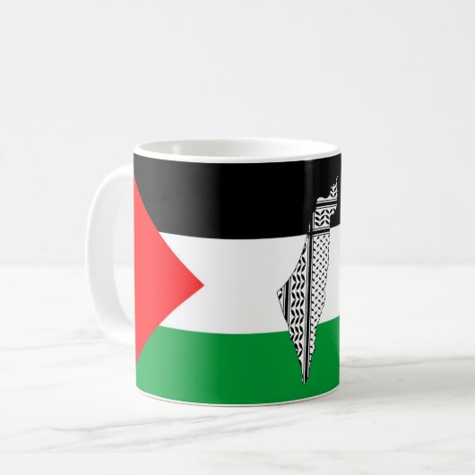 Palestina Vlag en Kaart met Keffiyeg Patroon Koffiemok (Voorkant links)