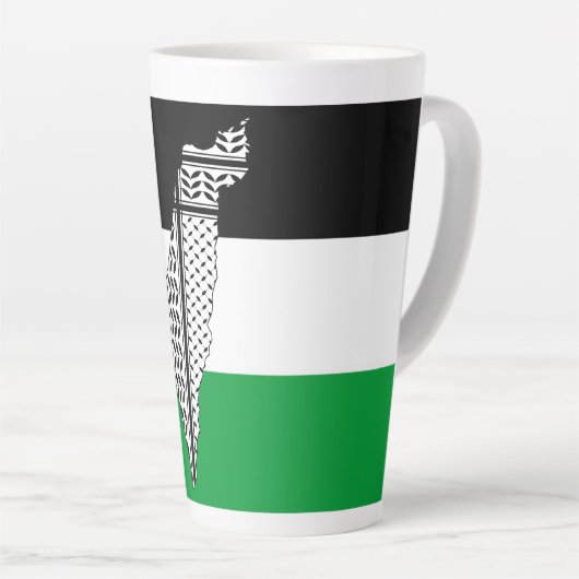 Palestina Vlag en Kaart met Keffiyeg Patroon Latte Mok (Rechterhoek)