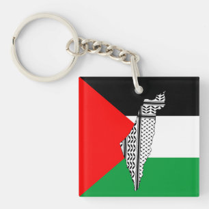 Palestina Vlag en Kaart met Keffiyeg Patroon Sleutelhanger