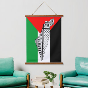 Palestina Vlag en Kaart met Keffiyeh Patroon Hangend Wandkleed