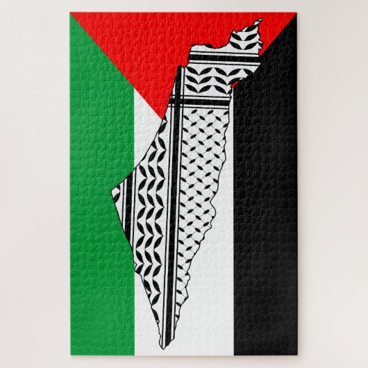 Palestina Vlag en Kaart met Keffiyeh Patroon Legpuzzel (Verticaal)