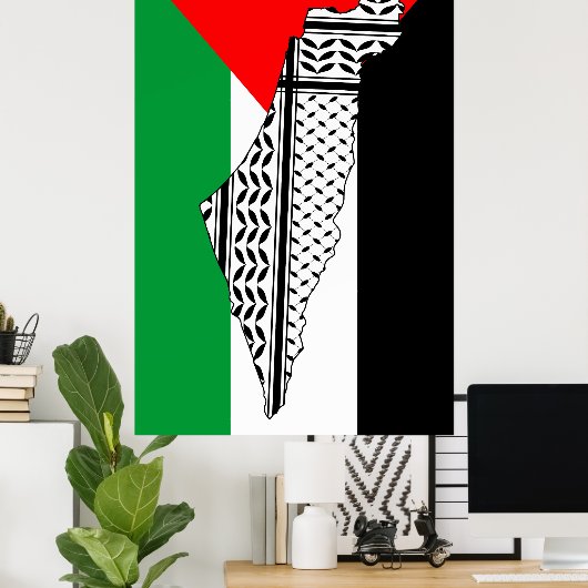 Palestina Vlag en Kaart met Keffiyeh Patroon Poster (Thuiskantoor)