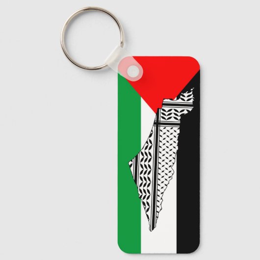 Palestina Vlag en Kaart met Keffiyeh Patroon Sleutelhanger (Voorkant)