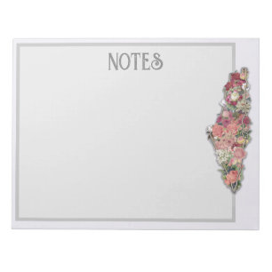Palestine Floral Map Notes de base Bloc-notes gris