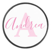 Palet De Hockey Andrea monogram texte rose nom personnalisé initia (Devant)