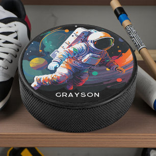 Palet De Hockey Astronaute Moderne Coloré Espace Nom Personnalisé