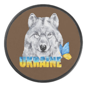 Palet De Hockey Belle aquarelle Ukraine Loup et Papillon