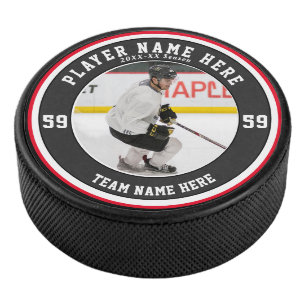 Palet De Hockey Blanc noir rouge personnalisé Glace d'équipe