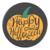 Palet De Hockey Bonne lettre Halloween sur citrouille sculpté (Devant)