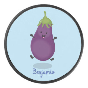 Palet De Hockey Caricature d'aubergine d'aubergine joliment heureu
