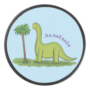 Palet De Hockey Caricature de dinosaure de brontosaurus vert migno