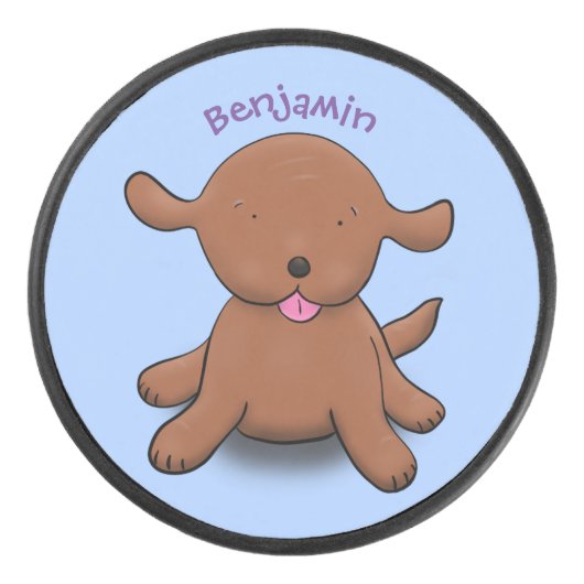 Palet De Hockey Caricature en bleu pour chien de chiot joyeux (Devant)