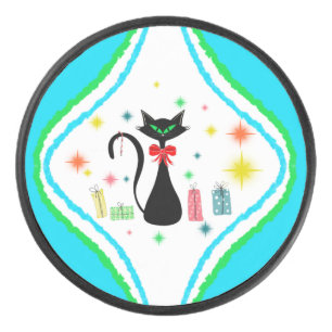 Palet De Hockey Chat Siamese Retro Christmas