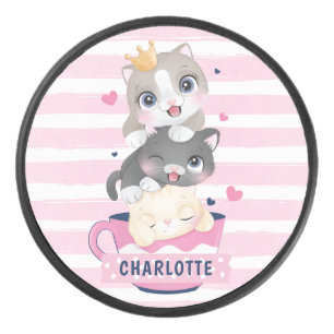 Palet De Hockey Chats de dessin animé mignons empilés rayures rose