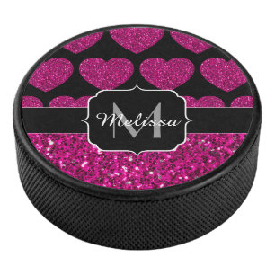 Palet De Hockey Chaud coeur rose faux pétille motif Monogramme