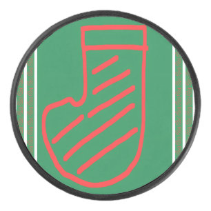 Palet De Hockey Chaussette de Noël rouge vert sur fond vert