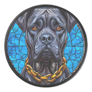 Palet De Hockey Chien Cane Corso avec des Chaînes en Vitrail Bleu