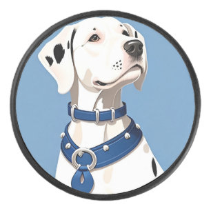 Palet De Hockey Chien Dalmatien Avec Collier Bleu