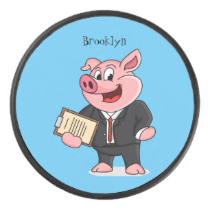 Palet De Hockey Cochon amusant en costume d'affaires dessin animé