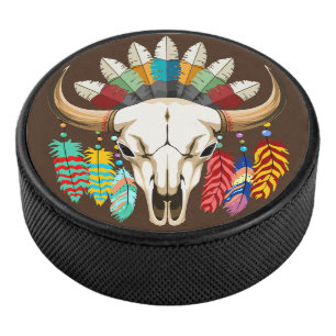 Palet De Hockey Crâne de buffle emblème amérindien