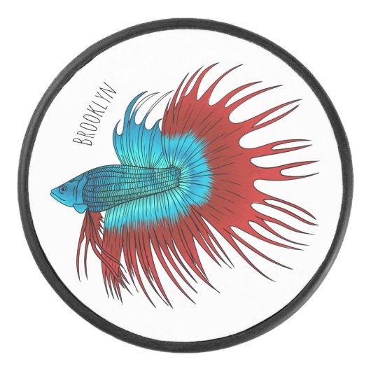 Palet De Hockey Crowntail betta fish cartoon illustration (Devant)