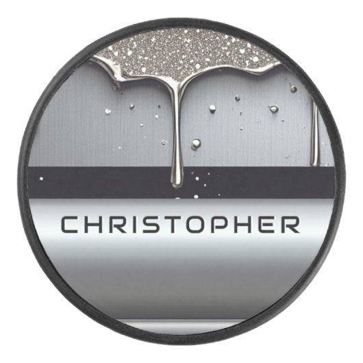 Palet De Hockey Custom Name With Dripping Liquid Metal (Devant)