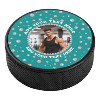 Palet De Hockey Custom Photo in Pearl Circle on Cyan-Green