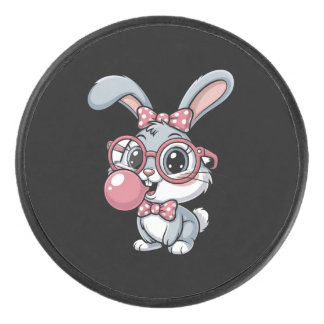 Palet De Hockey Cute Bunny with Glasses Blowing Bubble Gum