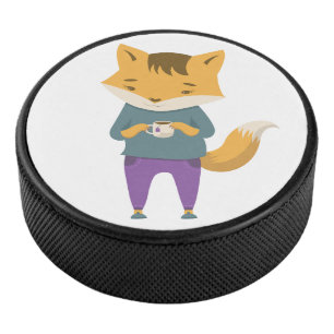 Palet De Hockey Cute renard avec tasse de thé