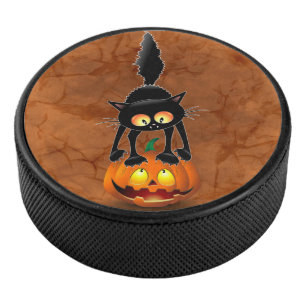 Palet De Hockey Dessin d'Halloween au chat effrayé sur Citrouille
